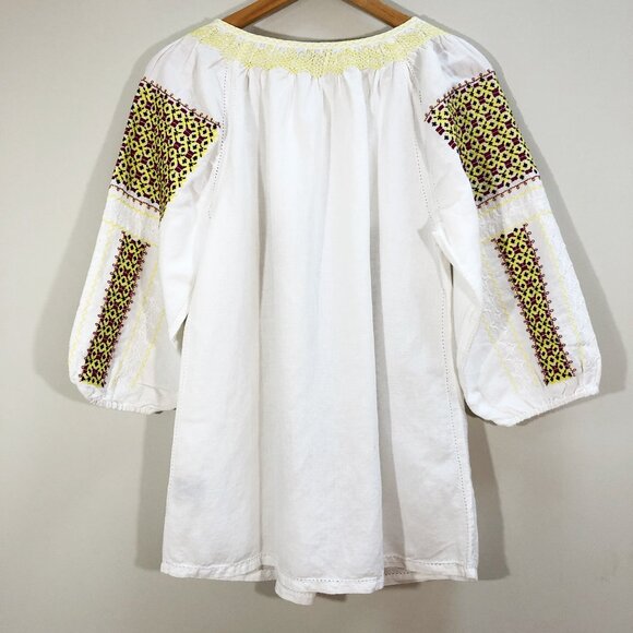 NWT! J. PETERMAN Paradise Linen Embroidered Boho Relaxed Fit Peasant Blouse S - Picture 8 of 12